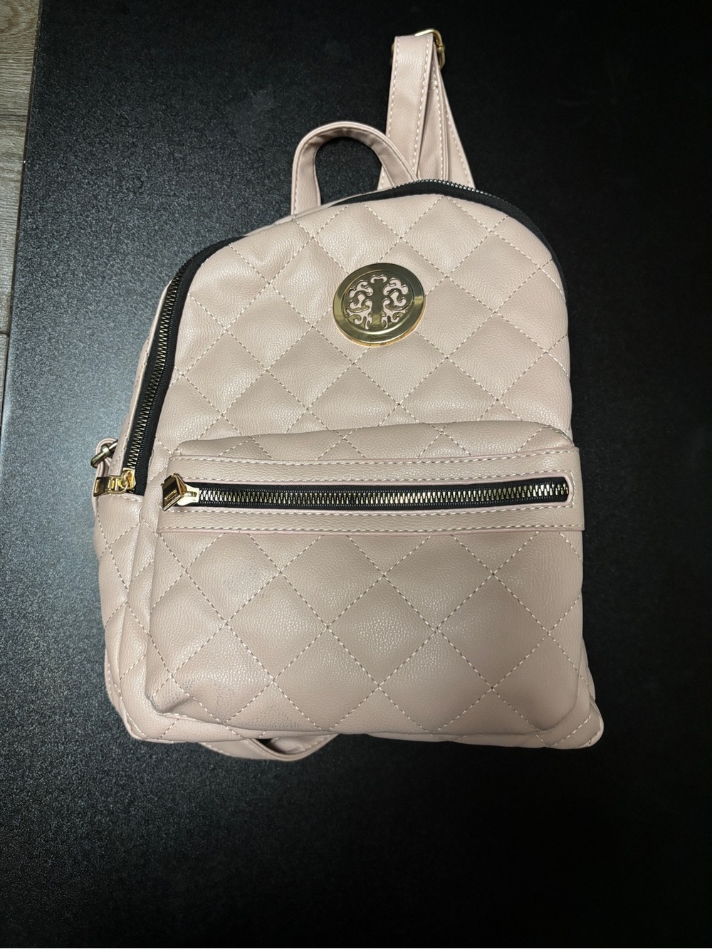 Quilted Mini Backpack – Blush Pink with Gold Accents